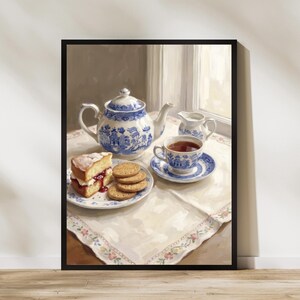Afternoon Tea Print British Tea Wall Art Vintage Tea Set Painting Cottage Kitchen Decor Tea Lover Gift English Home Poster