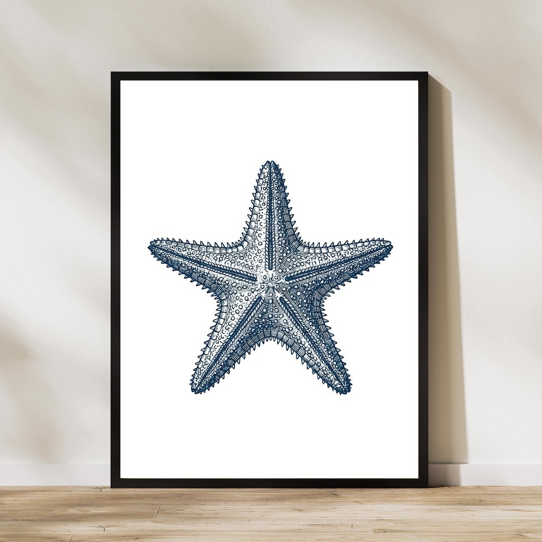 Starfish Print Navy Blue Coastal Wall Art Nautical Seastar Poster ...