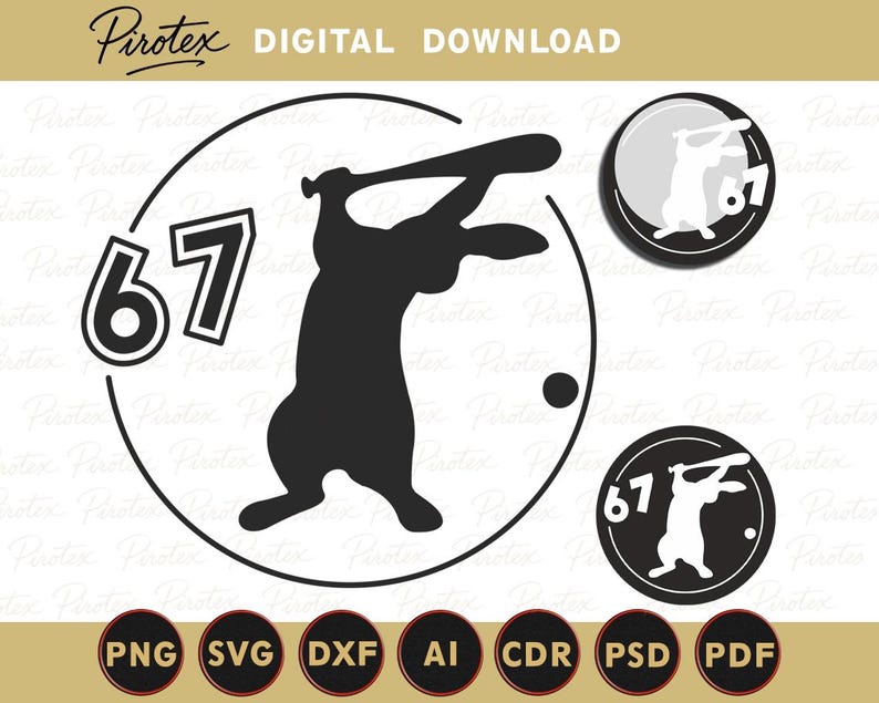 Baseball Number 67 | Rabbit Hits the Ball With a Bat | Svg, Dxf, Ai ...