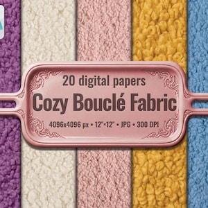 20 Cozy Bouclé Fabric Digital Paper, Soft Sherpa Fleece Backgrounds, Cream Pink & Blue Texture – Commercial Use, 4K