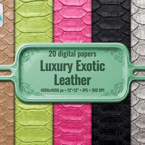 20 Luxus exotisches Leder Digital Papier, Krokodil & Schlangenhaut Hintergründe, Gold Grün Schwarz Textur - Kommerzielle Nutzung, 4K
