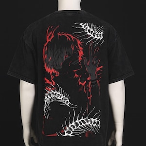 Y2K Tokyo Ghoul Anime T-Shirt Oversized – Stylized Mask & Kanji Graphic Streetwear