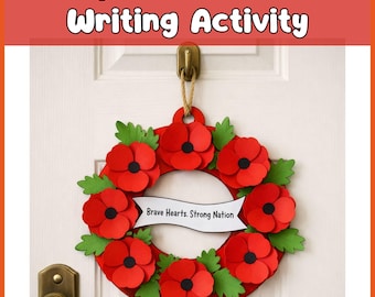 Manualidad para el Día de los Caídos, Corona de Amapolas, Actividad para el Día de los Veteranos, Manualidad para el Día del Recuerdo, Manualidad Patriótica para Niños, Actividad de Escritura, Decoración para el Aula