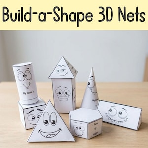 3D Shape Nets Printable, Geometry Craft for Kids, Cut and Fold Shapes Activity, Faces Edges Vertices Worksheet, Homeschool Math