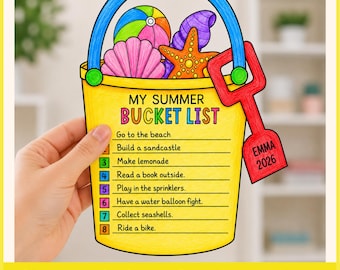 Manualidad para la lista de cosas que hacer en verano / Actividades de verano para niños / Manualidad de cubo de playa / Actividad de fin de año / Manualidad imprimible