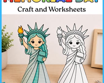 Manualidades para niños del Día de los Caídos, hojas de trabajo, manualidad de la Estatua de la Libertad, texto para leer y escribir.