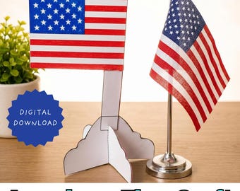 Manualidad para niños para el Día de la Bandera: Construye una bandera de EE. UU. en 3D. Actividad patriótica. Proyecto artístico con la bandera estadounidense. Imprimible para el Día de los Caídos y el 4 de julio.