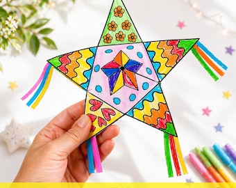 Piñata de estrella de papel 3D, manualidad para niños del Cinco de Mayo / Plantilla de estrella 3D imprimible, actividad de recortar y pegar, manualidad para el aula