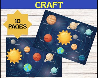 Manualidad imprimible del sistema solar / Actividad de recortar y pegar los planetas en orden / Ciencia espacial para niños / PDF listo para usar / Educación en casa