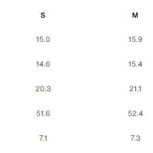 May include: A size chart table with black text on a white background. The columns are labeled XS, S, M, L, and XL. The rows list measurements for Chest, Waist, Hip, Total length, and Sleeve length in inches, ranging from 6.9 to 53.9 inches.