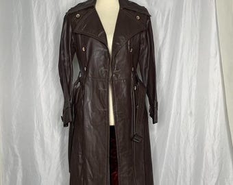 Gabardina larga de piel de oveja marrón para mujer, abrigo cruzado de cuero, chaqueta clásica de invierno marrón, estilo retro de los años 70.