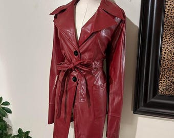 Abrigo de piel de oveja granate de los años 70 para mujer, estilo gótico, chaqueta de cuero genuino, ropa de abrigo para otoño e invierno, regalo perfecto para ella.