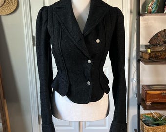 Blazer mujer de lana negra estilo western vintage abrigo de lana genuina formal elegante regalo para ella
