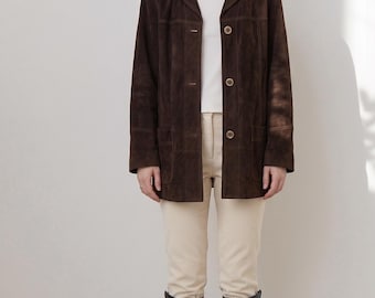 Abrigo trench mujer de cuero marrón piel de oveja hecho a mano largo estilo años 70 gótico Y2K invierno