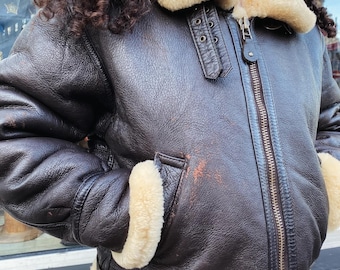 Chaqueta bomber mujer B3 de piel shearling estilo aviador WWII cuero forrado con pelo abrigo invierno regalo