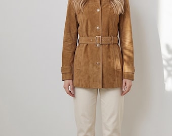 Abrigo trench mujer de cuero marrón piel de oveja hecho a mano largo estilo años 70 gótico Y2K invierno