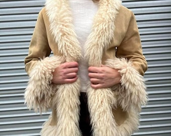 Women’s Vintage 80s Style Brown Suede Penny Lane Overcoat | Handmade Afghan Jacket Boho Hippie Outerwear Perfect  Winter Gift for Her