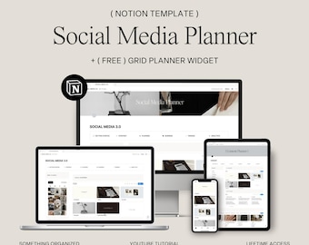 Notion Social Media Planner | Innehållskalender, Strategi, Instagramkalender, Företagsmarknadsföring, Analys, Influencer
