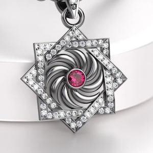 Armenian Kerkhach Symbol Eternity Necklace, Wheel Of Eternity Sun cross jewelry, Ruby Red July Birthstone Necklace for Her, Cultural Jewelry