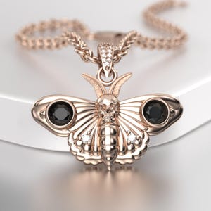 Death Head Hawkmoth Necklace Sterling Silver, Devil Head Pendant, Forest dweller Jewelry, Black Onyx Pagan Insect Fairy Wings Moth Necklace