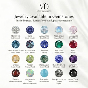 May include: An image showcasing a variety of gemstones, including Moissanite, Iolite, Aquamarine, Moonstone, and Morganite. The image also features London Blue Topaz, Alexandrite, Sapphire, Emerald, and Ruby. Additional gemstones include Citrine, Peridot, Moss Agate, Blue Tanzanite, and Amethyst. Garnet, Australian Opal, Turquoise, Black Rutilated Quartz, and Black Onyx are also displayed.