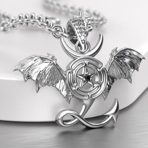 Silver Horned God Cernunnos Necklace, Strophalos of Hecate Wheel Pendant, Devil Tail Bat Wings Pendant,Black Onyx Gothic Witchy Jewelry Gift
