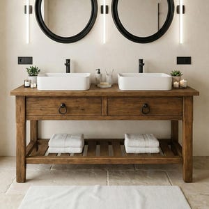 Rustikale Badezimmer Eitelkeit mit Schublade, Doppel oder Einzelwaschbecken Eitelkeit, Massivholz, Handgefertigtes Altholz, Bauernhaus Waschbecken Basis, Badezimmerschrank