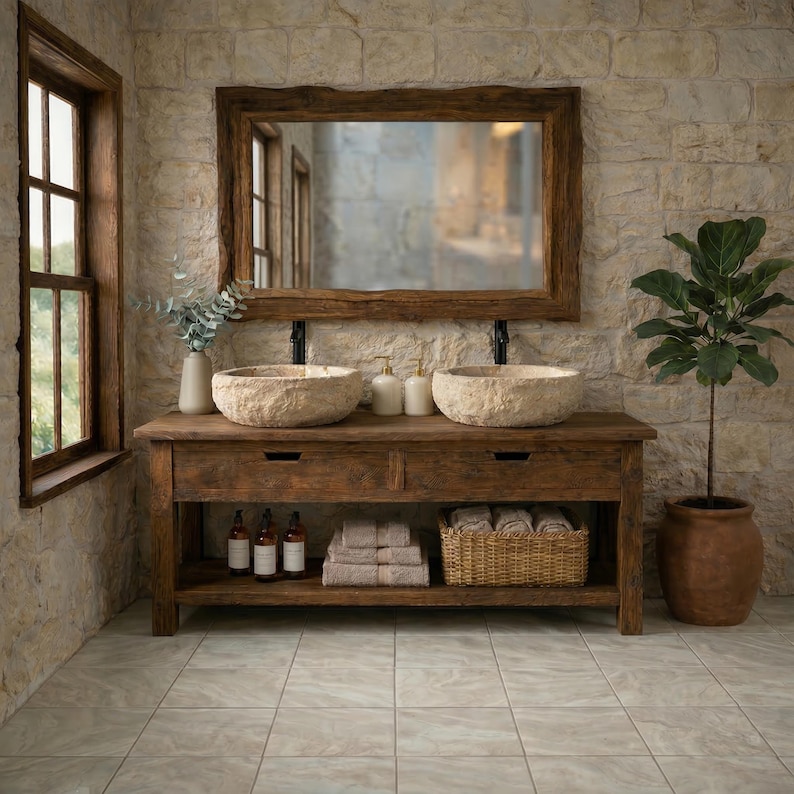 Recycled Handmade Rustic Solid Wood Bathroom Sink Vanity Table - Etsy ...