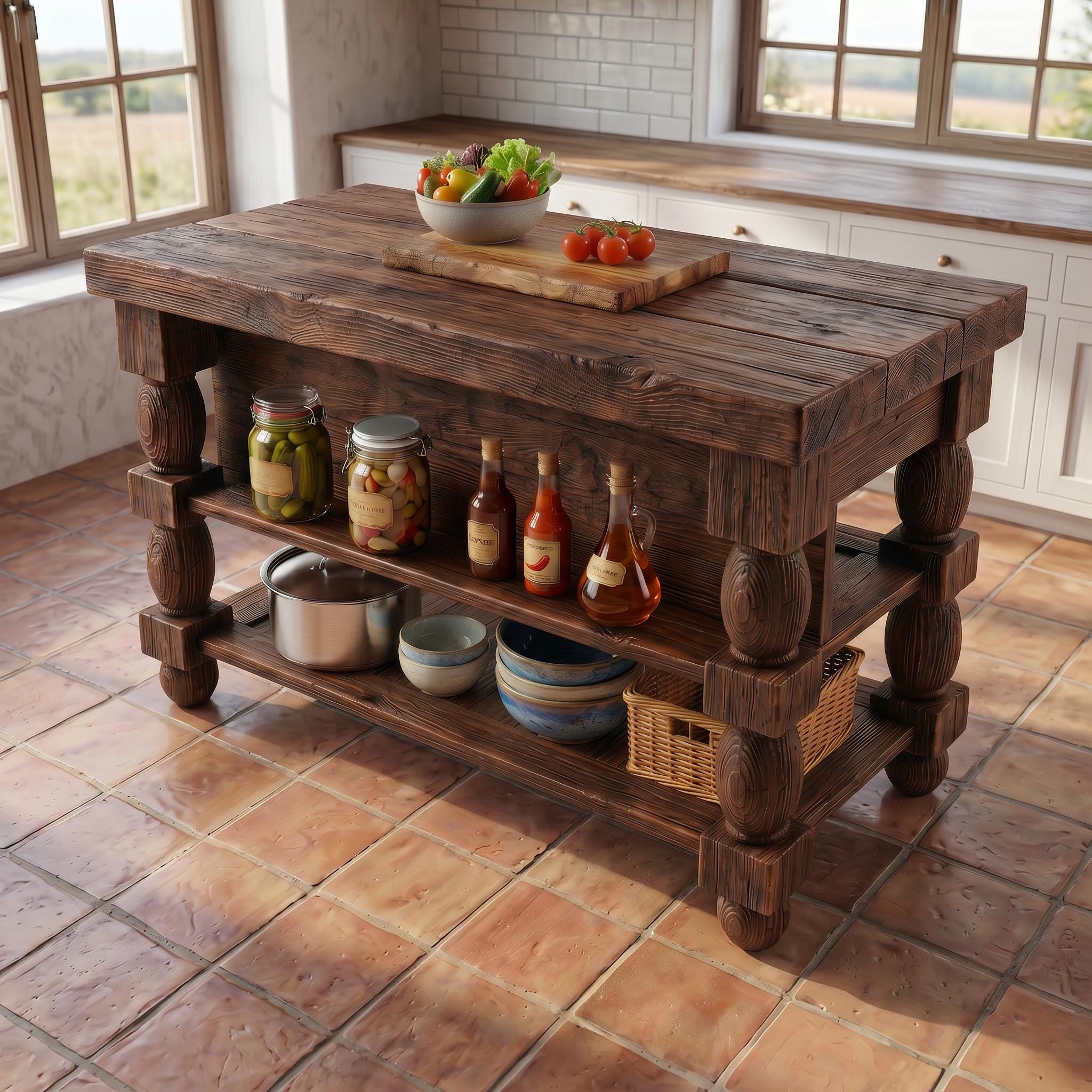 Kitchen Island Countertop, Handmade, Recycled Solid Rustic Wood Table ...