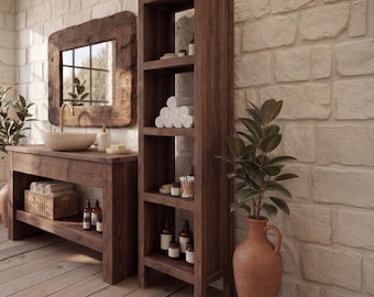Rustic Recycled Handmade Solid Wood Bathroom Cabinet with Shelves