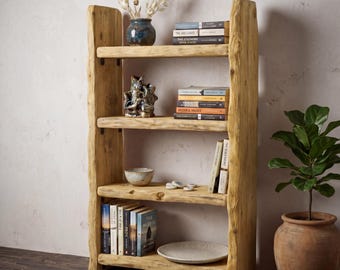 Recycled Rustic Wood Handmade Old Farmhouse Design Live Edge Original Custom Made Shelf Bookcase