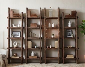 Solid Wood Bookcase - Rustic Handmade Reclaimed Live Edge Antique Wood with Shelves Design