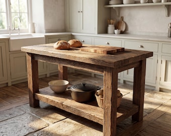 Kitchen Island Countertop, Handmade, Reclaimed Rustic Wood, Custom Made with Storage Space