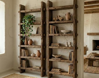 Recycled Rustic Wood Handmade Old Farmhouse Design Live Edge Original Custom Made Shelf Bookcase