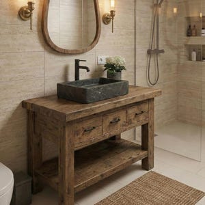 Rustikale Badezimmer Eitelkeit, Massivholz, Altholz, Einzel- Doppelwaschbecken Eitelkeit, Bauernhaus-Stil, handgefertigte Badezimmer Eitelkeit, Schiff Waschbecken Basis