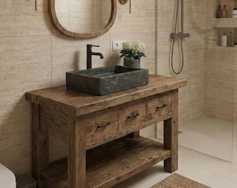 Rustic Bathroom Vanity, Solid Wood, Reclaimed Wood, Single- Double Sink Vanity, Farmhouse style, Handmade Bathroom Vanity, Vessel Sink Base