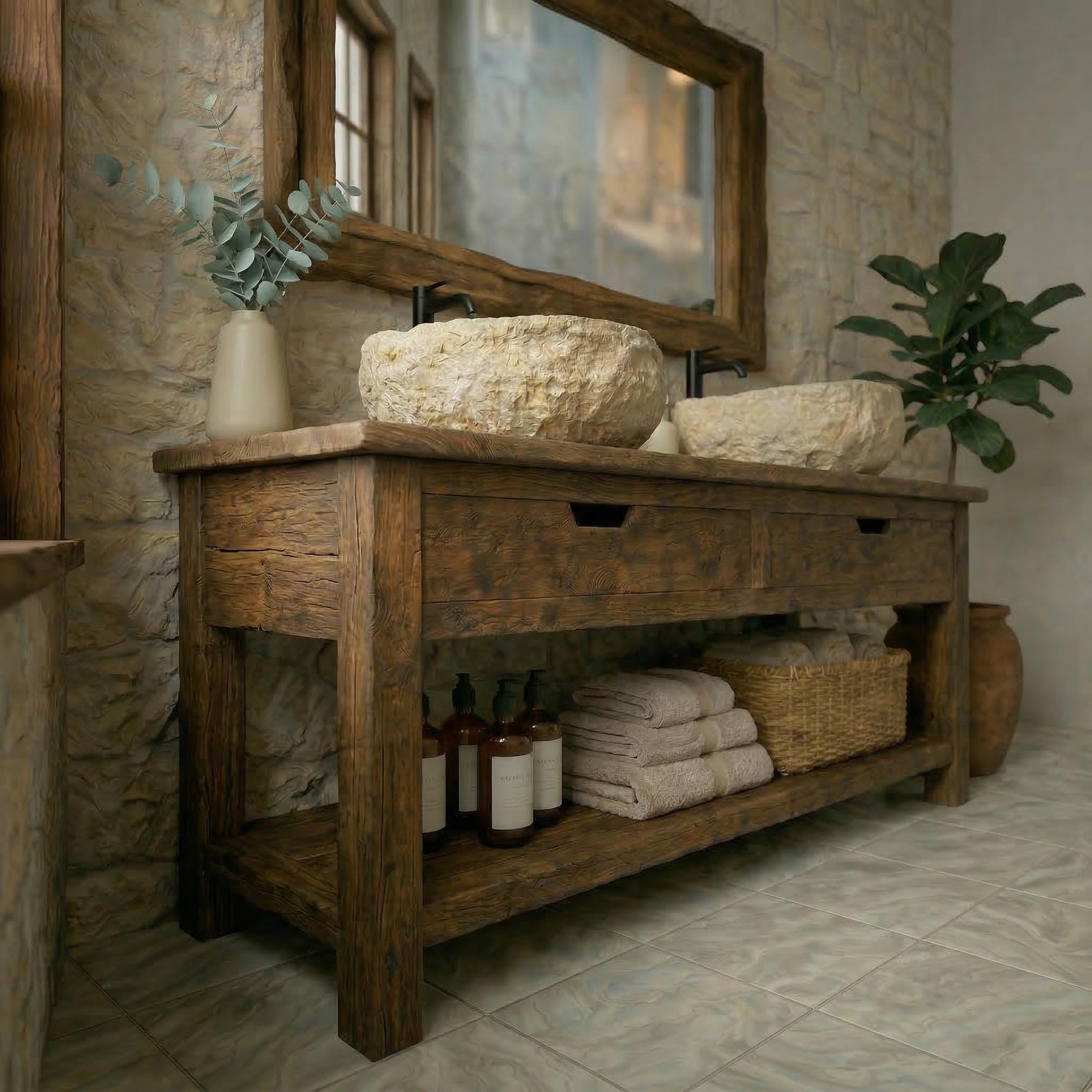 Recycled Handmade Rustic Solid Wood Bathroom Sink Vanity Table - Etsy