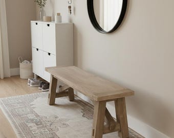 Handcrafted Entryway Bench, Rustic Reclaimed Wood Bench, Farmhouse Hallway Seating, Narrow Wooden Foyer Bench, Solid Wood.