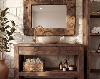 Badezimmer-Waschbecken-Frisiertisch mit Schubladen, recyceltes rustikales Massivholz, handgemacht