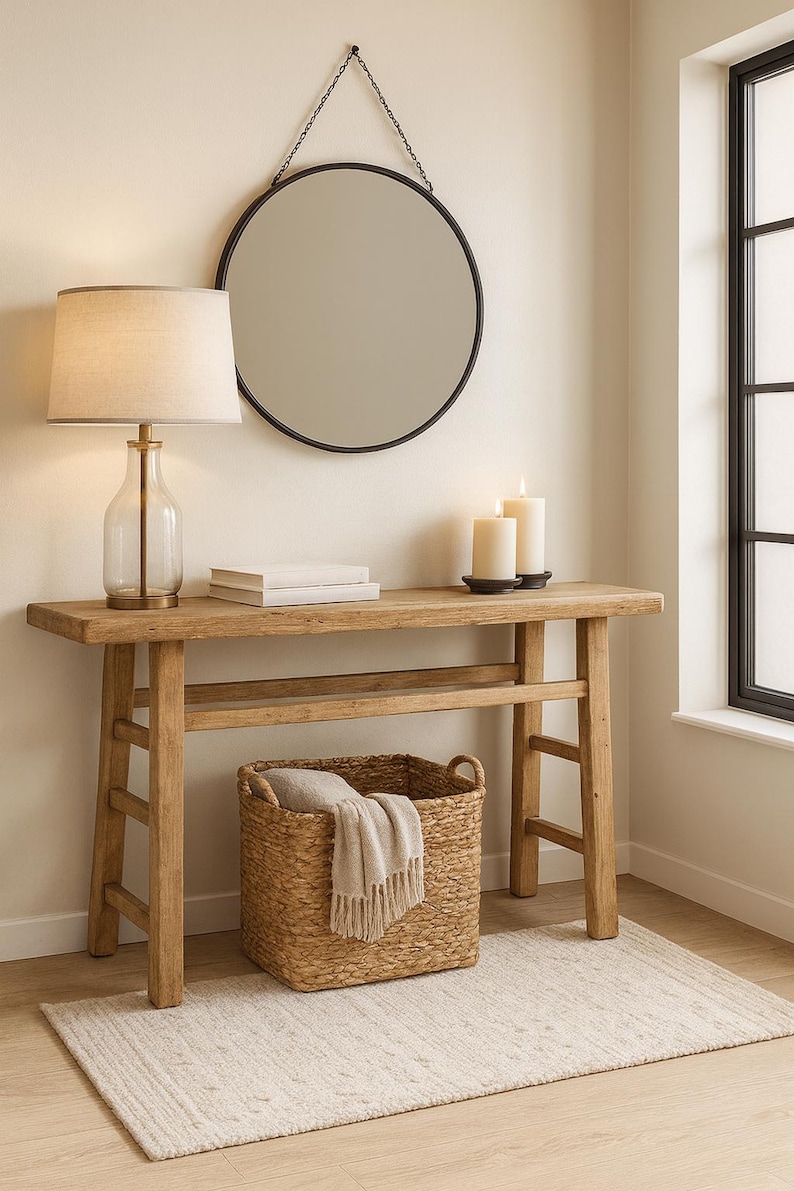 Rustic Console Table, Solid Wood, Reclaimed Wood Entryway Table, Hallway Table, Foyer Side Table, Handmade Custom Size 画像 1