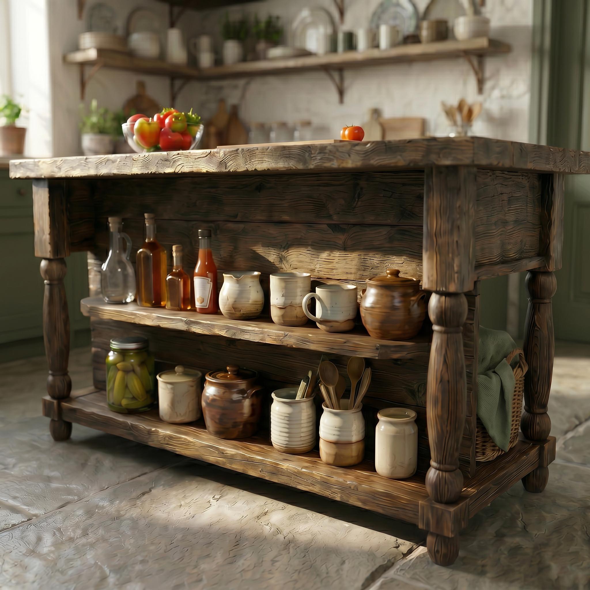 Rustic Recycled Handmade Wood Kitchen Island, Storage Space, Farmhouse ...