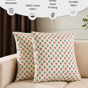 Hand Block Print Cushion Covers, Floral Boho Pillow Covers, 100% Cotton Sofa Set