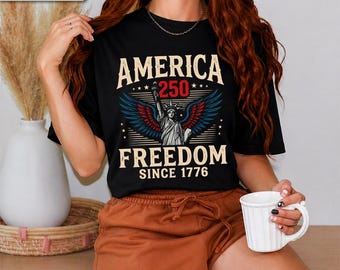 Ameryka 250 PNG, Wolność od 1776 roku, Patriotyczny projekt, Koszulka z nadrukiem Statuy Wolności USA z okazji Dnia Niepodległości, Cyfrowe pobieranie z okazji 4 lipca w formacie PNG