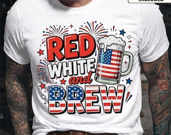 4 lipca PNG, Red White and Brew PNG, Patriotyczne piwo PNG, Sublimacja amerykańskiej flagi, Projekt koszulki z okazji Dnia Niepodległości do pobrania w wersji cyfrowej