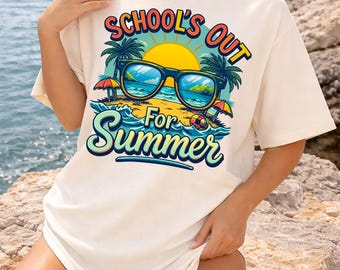 Koniec szkoły na lato Png, Letnie wakacje na plaży Png, Koszulka nauczyciela na ostatni dzień szkoły Png, Retro letnie okulary przeciwsłoneczne Art, Pobieranie cyfrowe