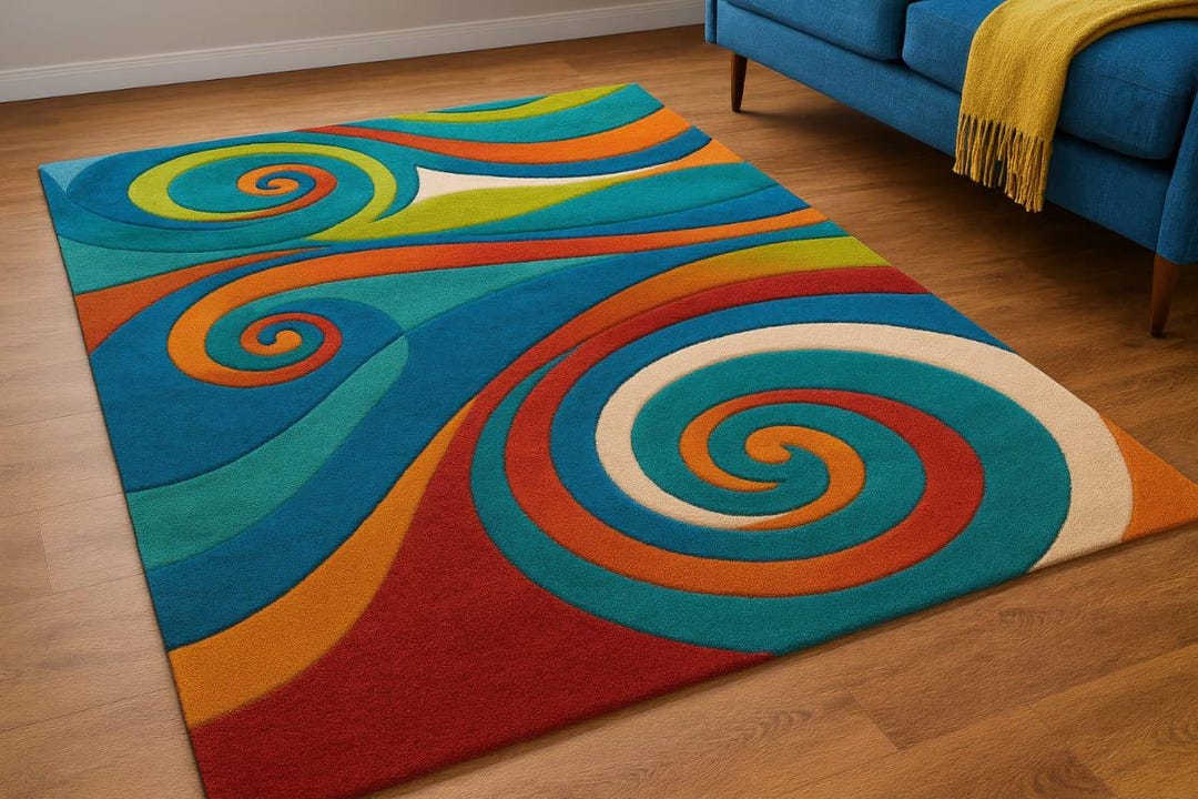 Hand Tufted Modern Swirl Pattern Rug – Colorful & Neutral Carpet for ...