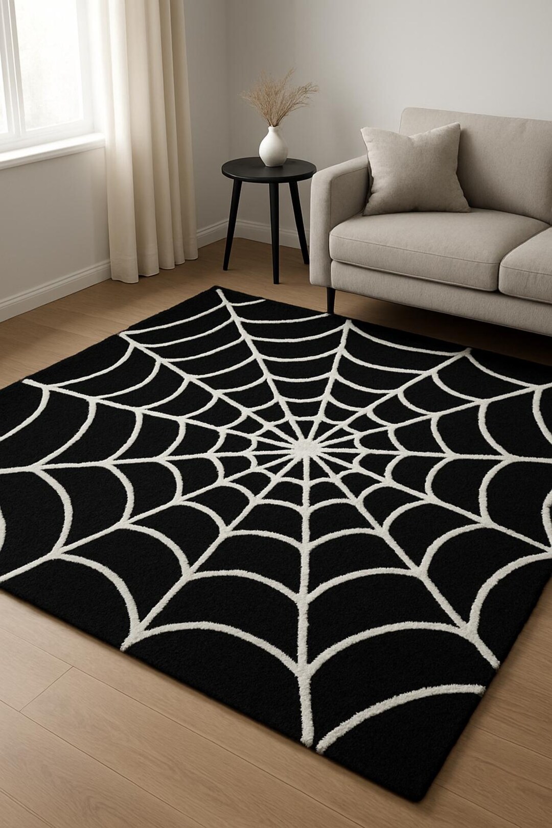 Spider Wed Rug Black Spider Web Hand Tufted Rug, Square Gothic Area Rug, Modern ...