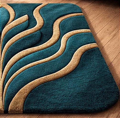 Luxury Hand Tufted Square Area Rug, Modern Teal Beige Abstract Wave ...