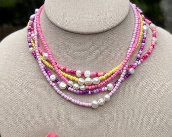 Colorful Beaded Pearl Choker Necklace | Summer Jewelry | Layering Jewelry
