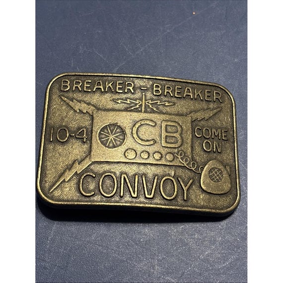 Vintage 1970s trucker CB radio brass belt buckle